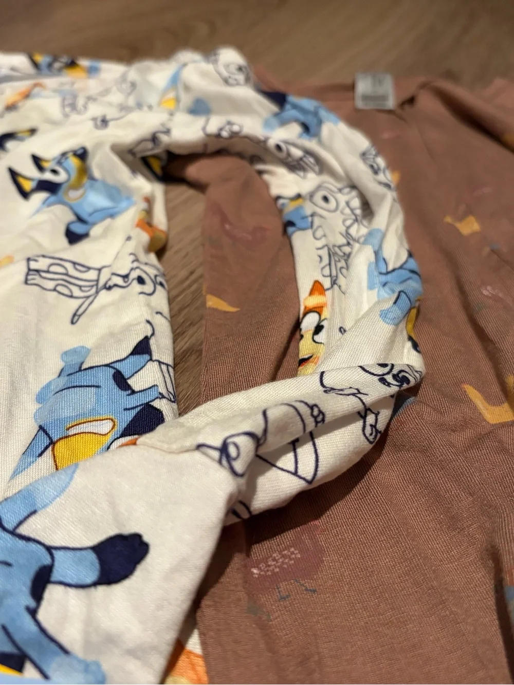 Bluey Print White Kids Footed Pajamas with Brown Banana-Print Pajama (Set of 2)